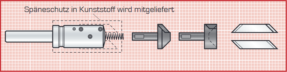 Rohrentgrater, Außen Rohre, Rundmaterial entgraten, die Kanten brechen. Kopal Rohrentgrater entgratten Rohre, Stangen oder Rundmaterialien präzise und effizient. Die Rohrentgrater, Entgratwerkzeuge sind darauf ausgelegt, Rohrenden am Umfang anzufasen und zu entgraten. Diese Vorbereitung ist essenziell für die Weiterverarbeitung und sorgt für saubere und gleichmäßige Kanten. KOPAL Aussen-Fasenfräsen. Rohrenden, Stangen und Rundmaterial anfasen. Rohren, Stangen oder Rundmaterial mit Kopal Rohrentgrater. Rohrenden am Umfang anfasen, entgraten. Rundmaterialien, Rohrenden zur Weiterbearbeitung vorbereiten. Die Entgratwerkzeuge mit einstellbaren Tiefenanschlag produzieren Wiederholgenau Kanten, Fasen mit vielfältigen Spitzenwinkel bzw. Spanwinkel für eine Vielzahl von Materialien. Außen Fasenfräsen, Rundmaterial, Polygonale Außenkanten fasen, entgraten. Aussen am Umfang Rohre, Stangen, Polygonale Bohrungen Aussenfasen mittels des Aussen-Führungskegels, der eine konzentrische Fase gewährt. Symmetrische Aussenfasen mit optimalen Standzeiten auch bei unterbrochenen Schnitten. Die einstellbare Fasentiefe ist reproduzierbar.